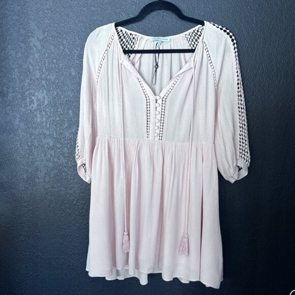 NWT - Heartloom Light Pink Helene Tie Neck 3/4 Sleeves Tunic Mini Dress (Size S) - Picture 4 of 9